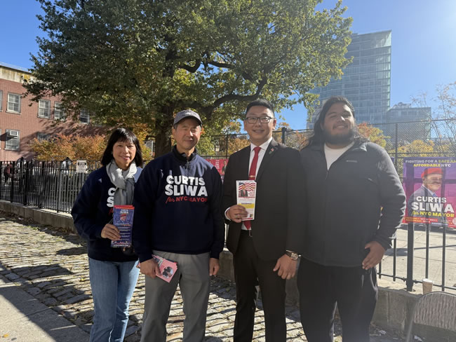 决战纽市议员 （正规一元一分麻将群）黄敏仪奔走多校点拉票 王浩伦母丧后重返选战